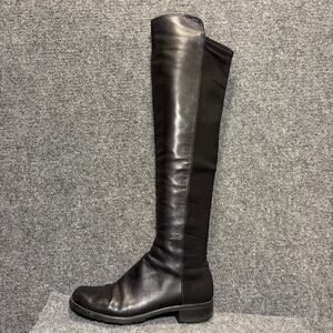Stuart Weitzman 5050 Black Leather Over The Knee OTK Stretch Boots Women Size 7